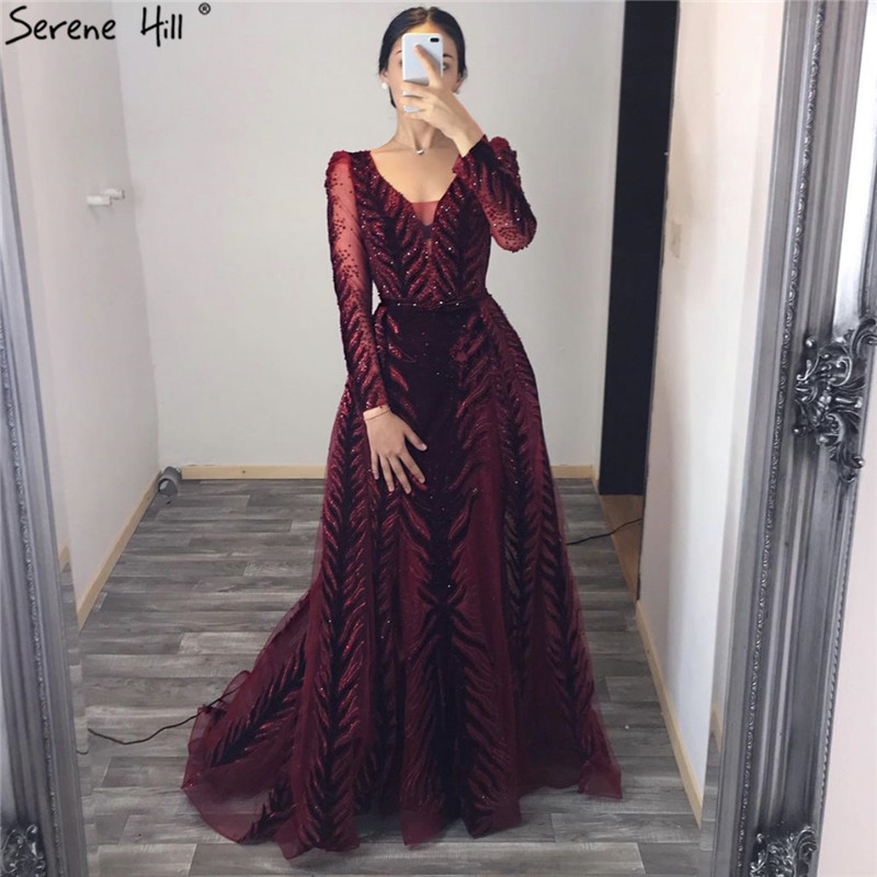 Picture of Wine Red Velvet Large Size Long Bride Wedding Toast High-end Atmospheric Banquet Evening Dress LA60903