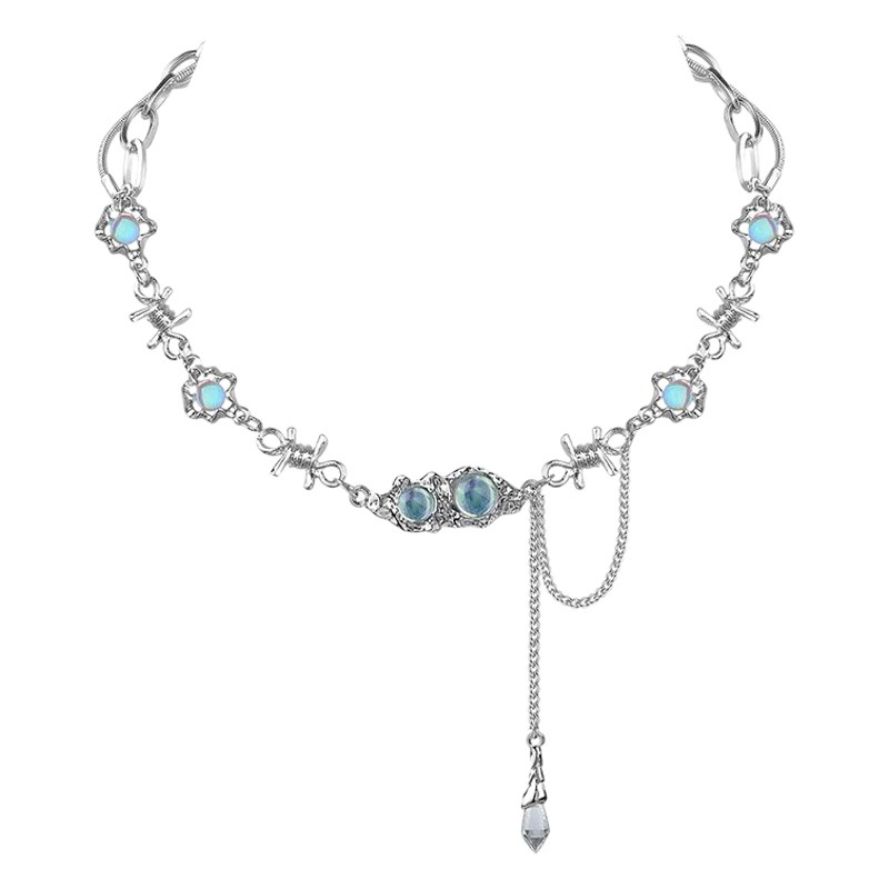 Moonstone Thorn Necklace for Women, Summer Light Luxury Niche Design, Sweet and Cool Style, Opal Spicy Girl Tassel Clavicle Chain Pendant