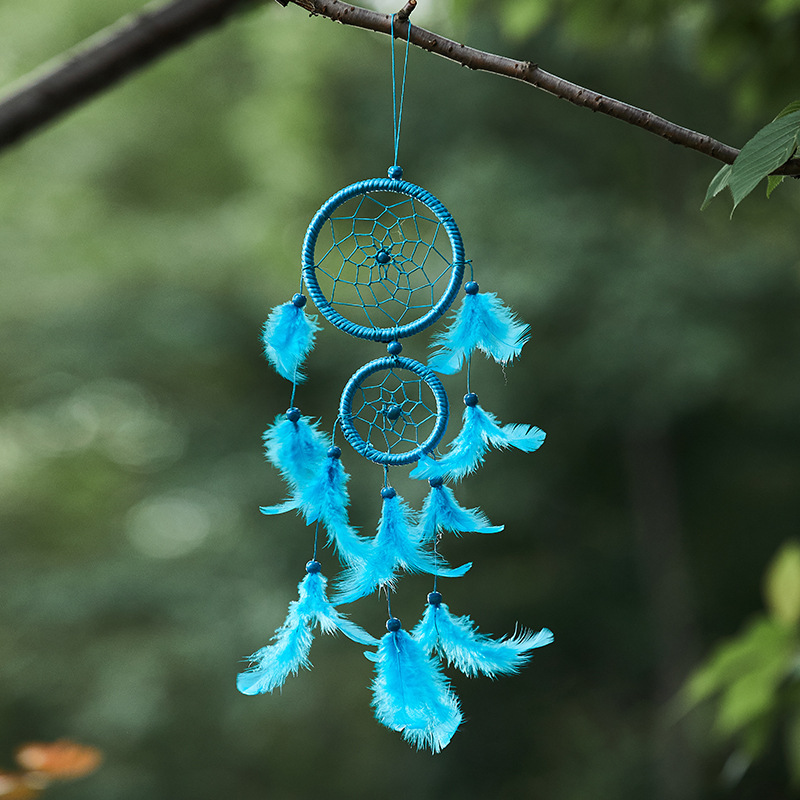 Picture of MS6080 New Double-ring Satin Line Maw Dreamcatcher Home Feather Crafts Wall-mounted Car Pendant