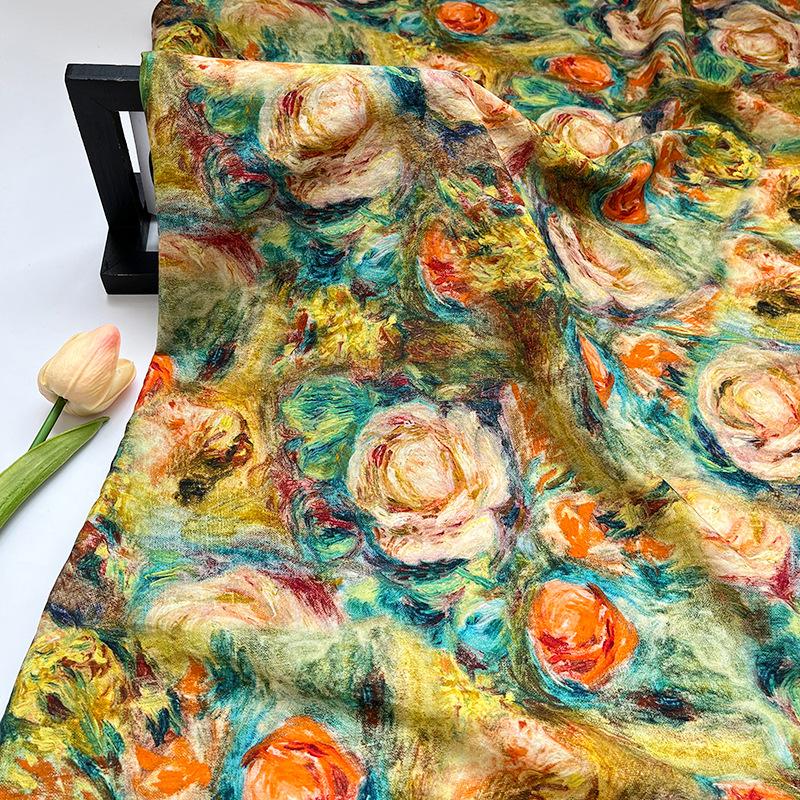 Quiet Rose New Chinese Style Digital Printed Fabric Brocade Cotton Fabric Cheongsam Dress Top Han Dynasty Fabric