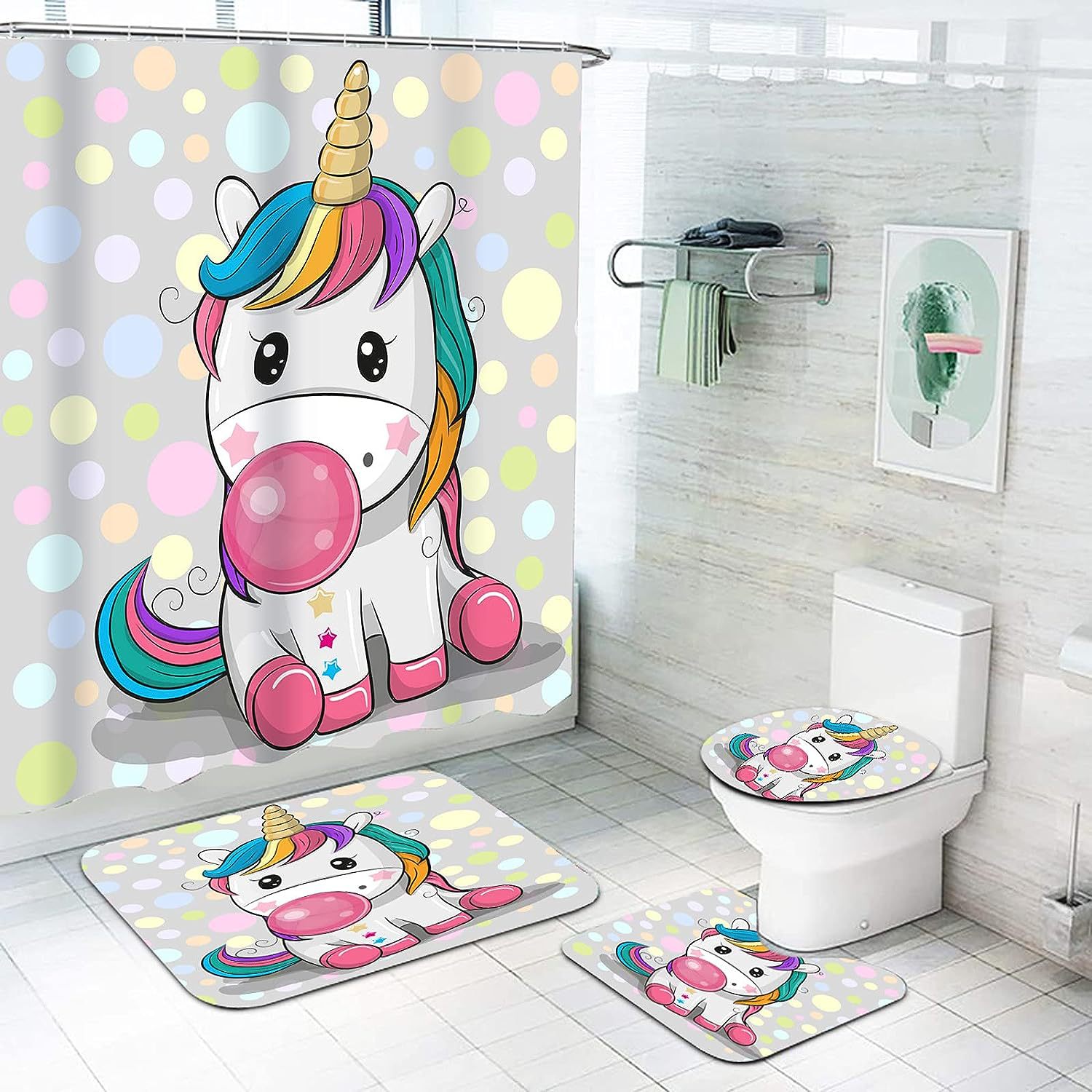 Picture of Cross-border supply non-perforated waterproof shower curtain bathroom partition bathroom thickened printed hanging curtain manufacturers wholesale