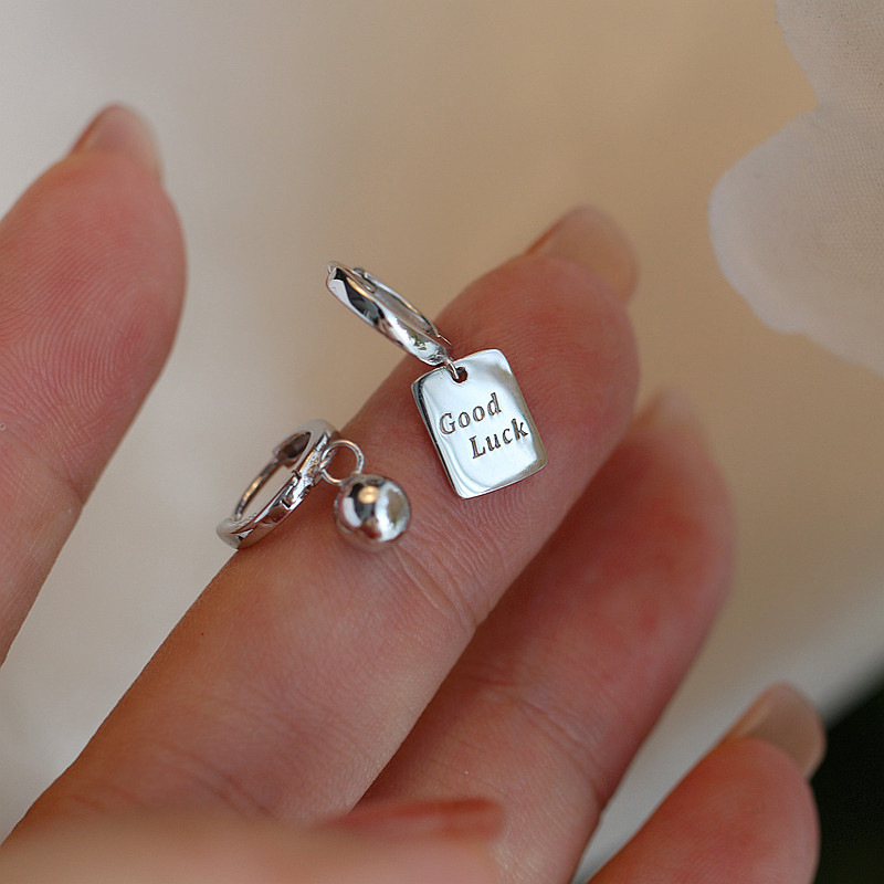 lucky letter ear buckle full body 925 sterling silver asymmetric tag earrings cold style fashionable earrings earrings