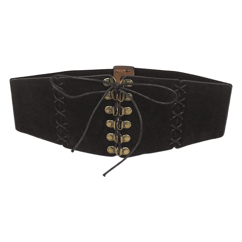 Vintage Suede Tape Waist Seal Women's Woven Decorative Dress Accessories All-match Elastic Wide Belt