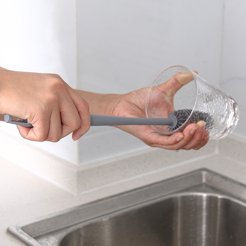Picture of Long Handle Silicone Water Cup Brush Household Kitchen No Dead Angle Cleaning Brush Milk Bottle Brush Cleaning Teapot Teacup Brush