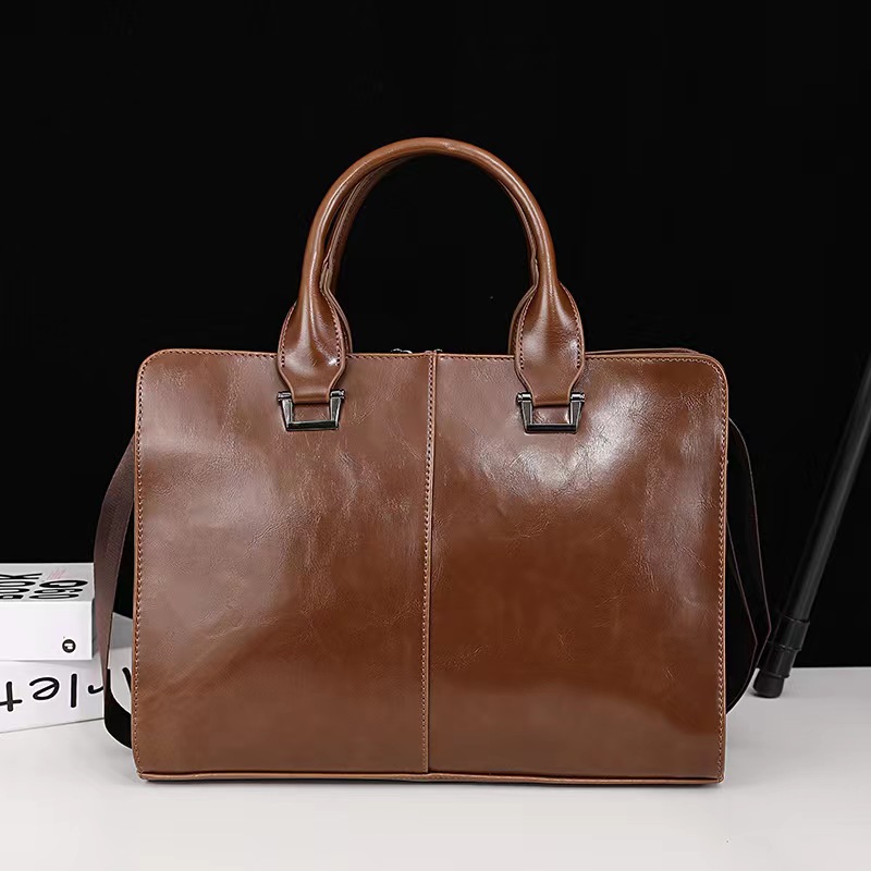 Cross-Border Men's Briefcase Genuine Leather Men's Bag Official Bag 15inch Computer Bag Men's Portable Shoulder Business Bag Wholesale