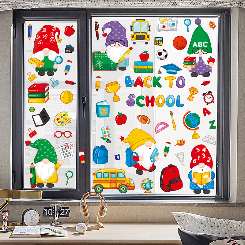 2023 cross-border Amazon new school season dwarf party party decoration stickers double-sided printing glass cabinet