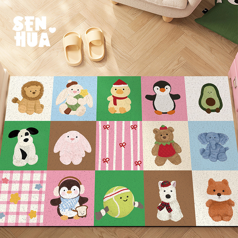 Picture of Entrance Floor Mat Healing Doll Silk Ring Entry Door Mat Cuttable Dust Removal Dirt Resistant Entrance Carpet Non-Slip Foot Mat
