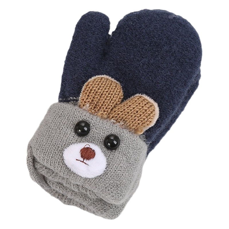Picture of 0-3 years old cute ears bear cartoon children's gloves winter knitted wool double plus velvet padded warm