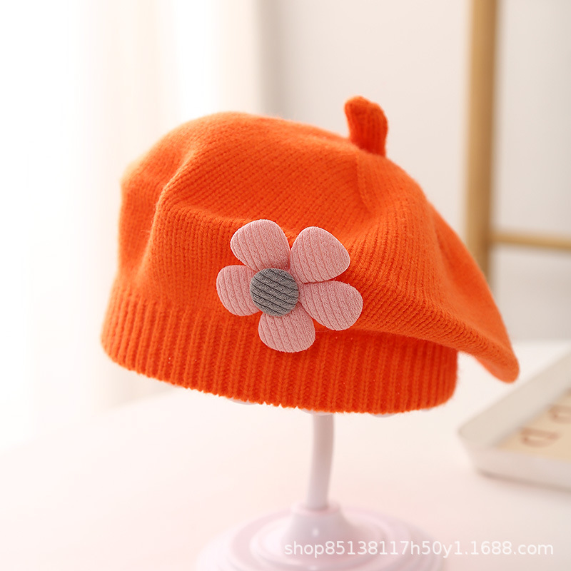 Picture of Baby hat autumn and winter baby girls' cute flower beret children's wool hat girls' knitted painter hat fashion