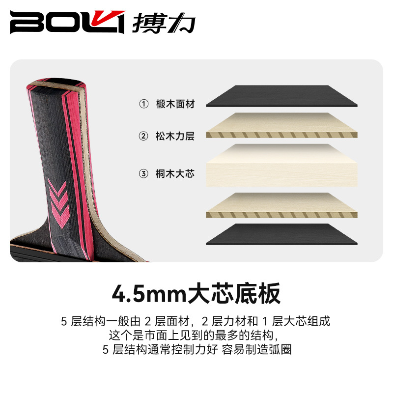 Picture of Fighting force F03 racket suit entry arc energy storage astringent anti-glue two beat three ball suit 5 five-layer table tennis racket