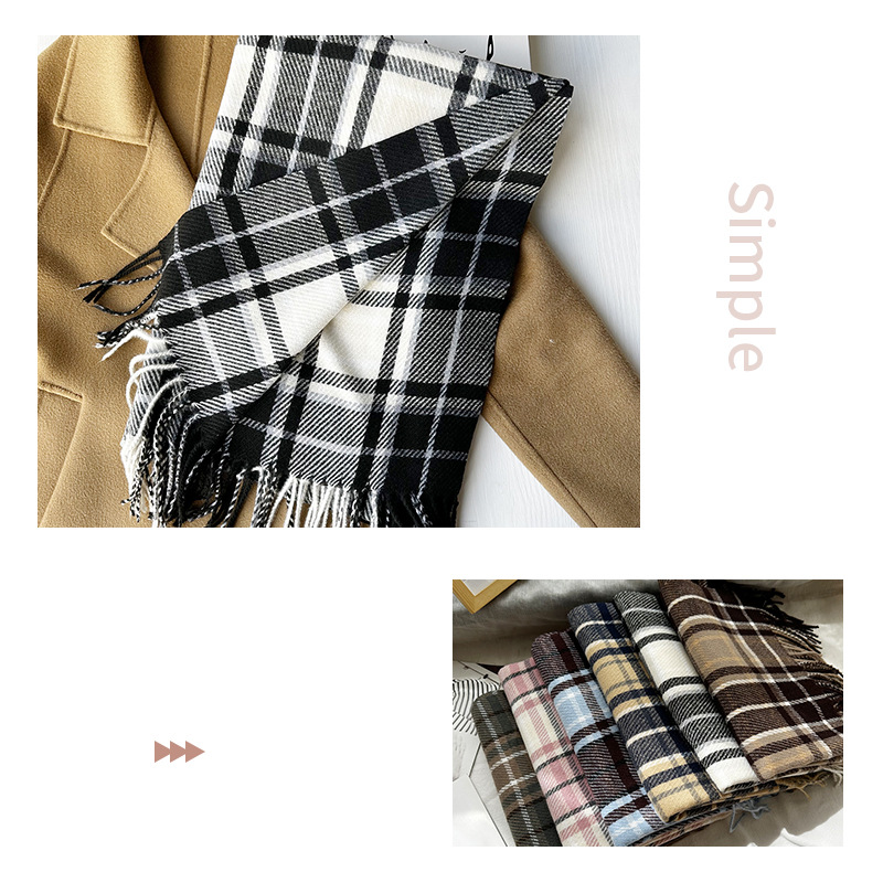 Picture of New Black and White Plaid Scarf Women's Korean Style Winter Warm All-match Imitation Cashmere Scarf Shawl High-end Couple Scarf