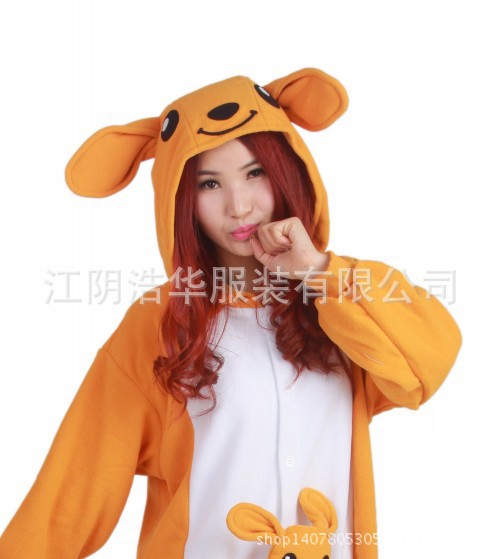 Picture of New winter pajamas women cute yellow kangaroo couple pajamas men and women cartoon pajamas one-body home clothes wholesale