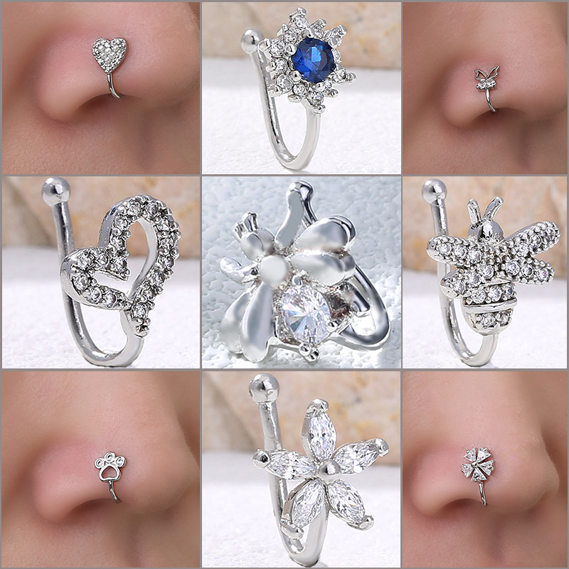 Wish New Creative Human Body Piercing Jewelry Nose Ring Nose Nail Exquisite Copper Diamond Hole-free Nose Ring Personalized False Nose Ring