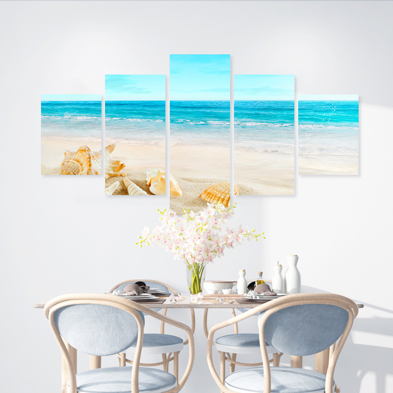 Shenzhen factory sunset scenery living room decorative painting spray painted canvas painting core wholesale beach bedroom five-piece hanging painting