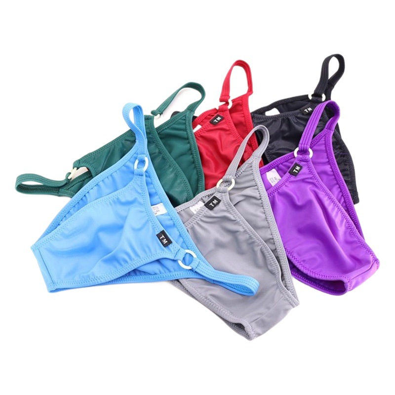 Men's Briefs Ice Silk Solid Color Youth Thin Breathable Sexy Belt Ring High Elastic Low Waist Briefs Thin Belt