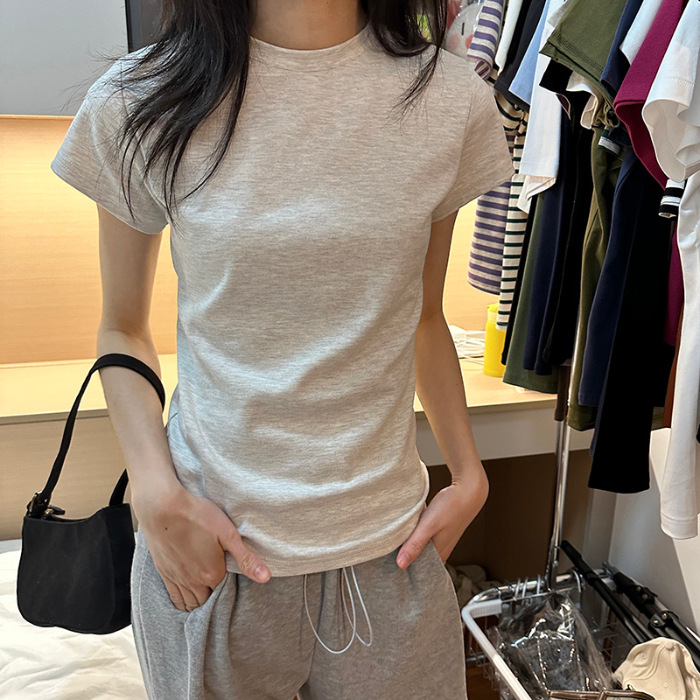 Picture of Right Shoulder Slimming Look Basic Pure Cotton Ribbed Cotton T-Shirt Women's Student Bottoming Shirt with Slim Short-Sleeved Top