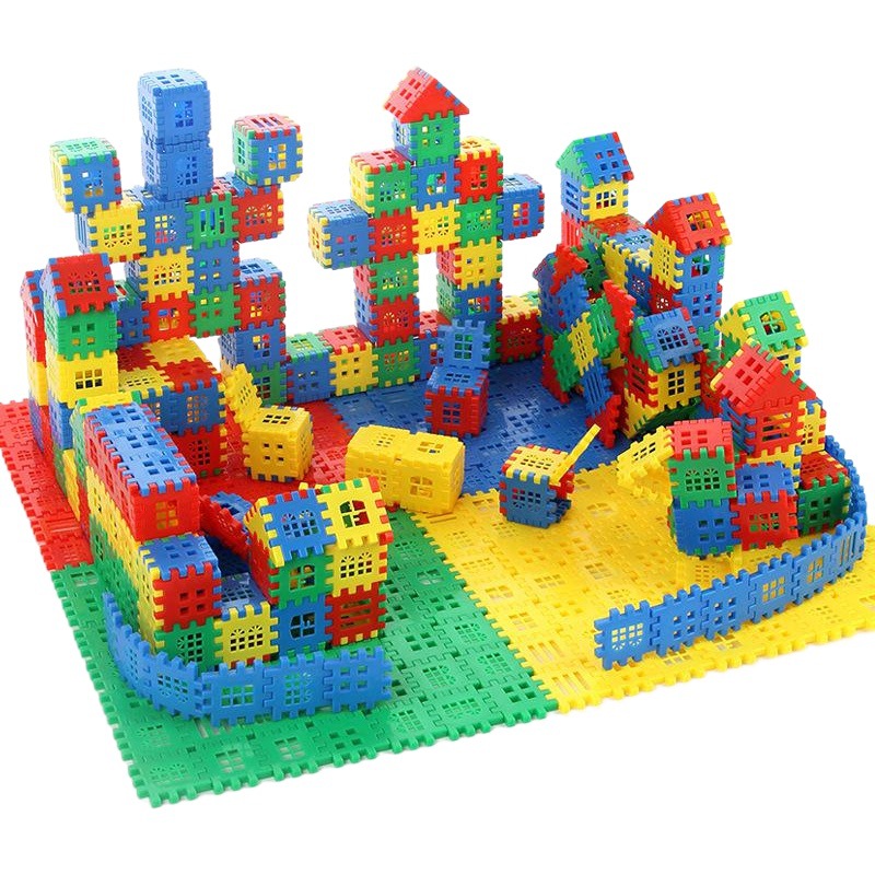 Children's Large Square Block Building Blocks House Assembled and Inserts Large Plastic 3-6 Years Old 1 Educational Toys for Girls and Boys