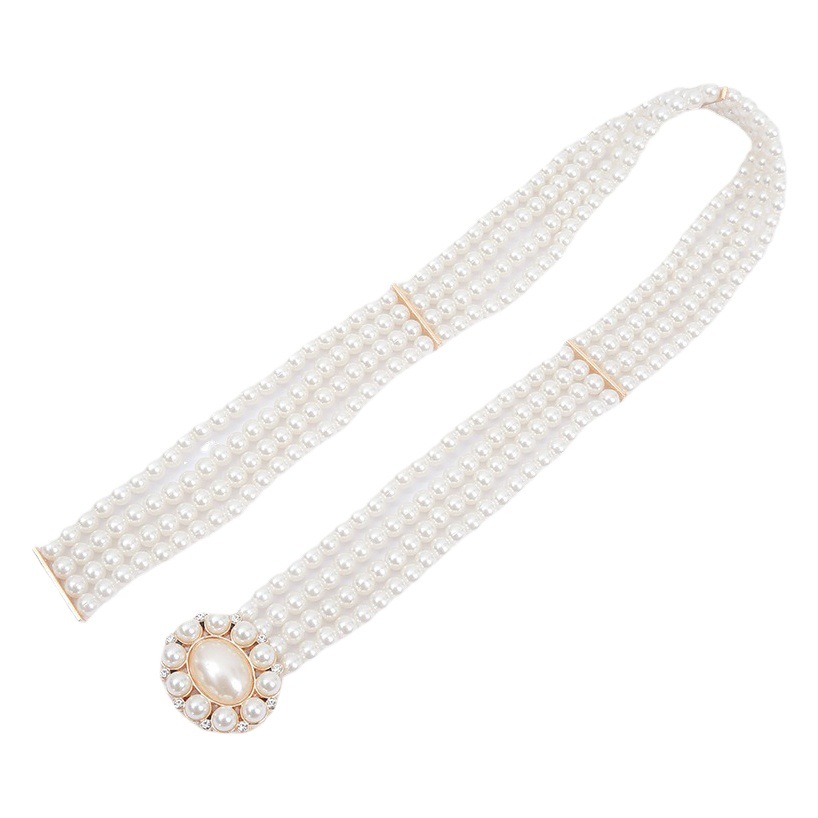 Decorative dress four-breasted pearl belt with diamond-encrusted elastic pearl waist chain women's beaded elastic waist seal wholesale
