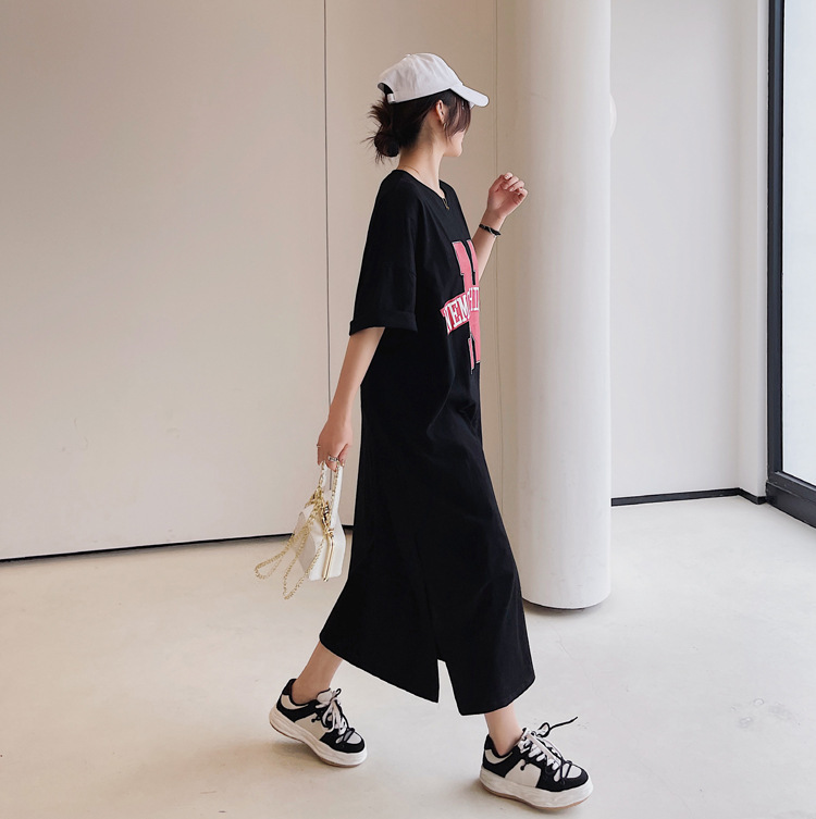 Picture of Korean T-shirt dress Women's 2024 Summer New Loose plus size Over-the-knee Short-sleeve Long Dress Casual Lazy Dress