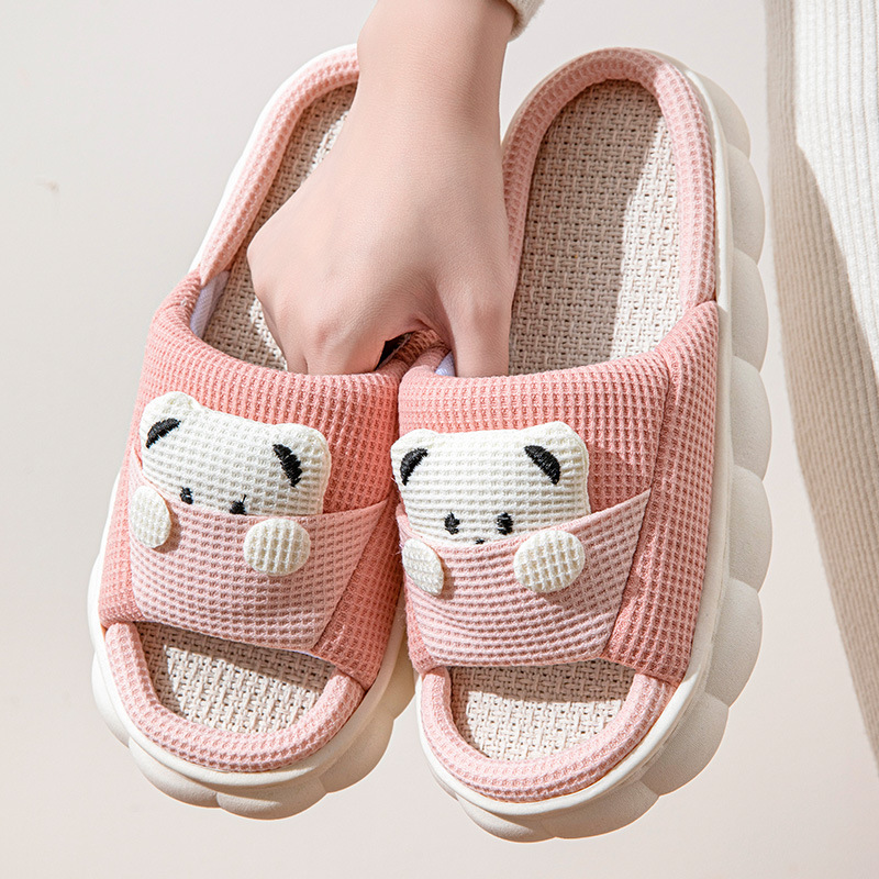 Picture of Cartoon Pocket Bear Men and Women Couple Four Seasons Open Toe Linen Slippers Summer Sandals Thickened Slippers