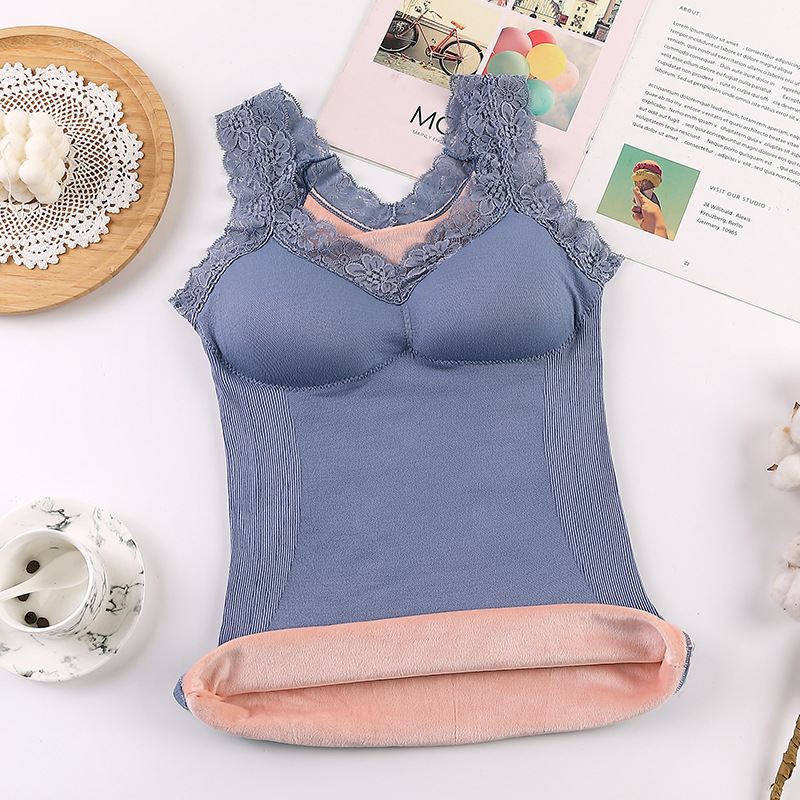Picture of New 8-color Women's Warm Vest Seamless Lace Warm Underwear with Chest Pad Slim-fit Base Fleece Vest for Women