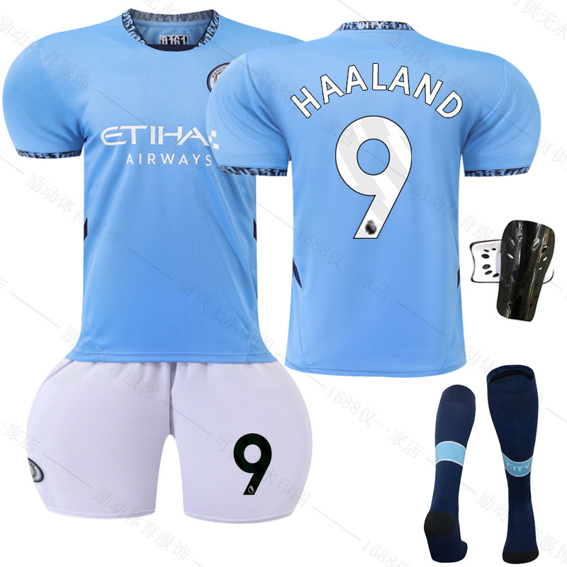 Picture of 2425 Manchester City Home New Football Suit No.9 Harland Jersey 17 De Braunay suit Foreign Trade Supply Factory