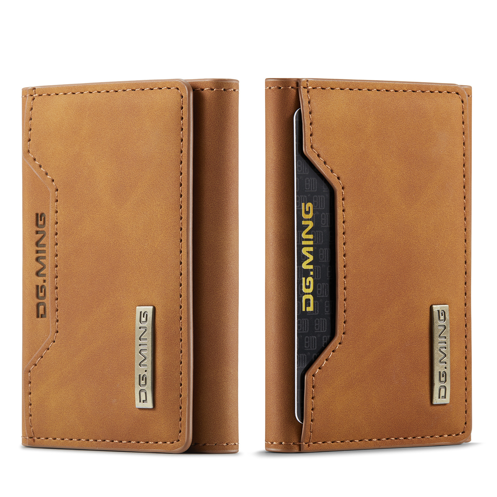 Picture of DG.MING brown three-fold card case card case high-grade retro PU card case leather case multi-functional magnetic small card case