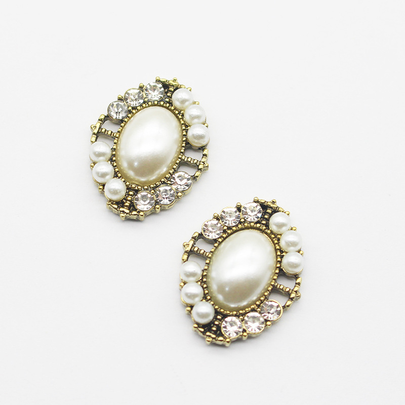 Picture of Cross-border hot sale 20*32mm Pearl Rhinestone alloy accessories DIY phone case clothing headdress hair clip accessories