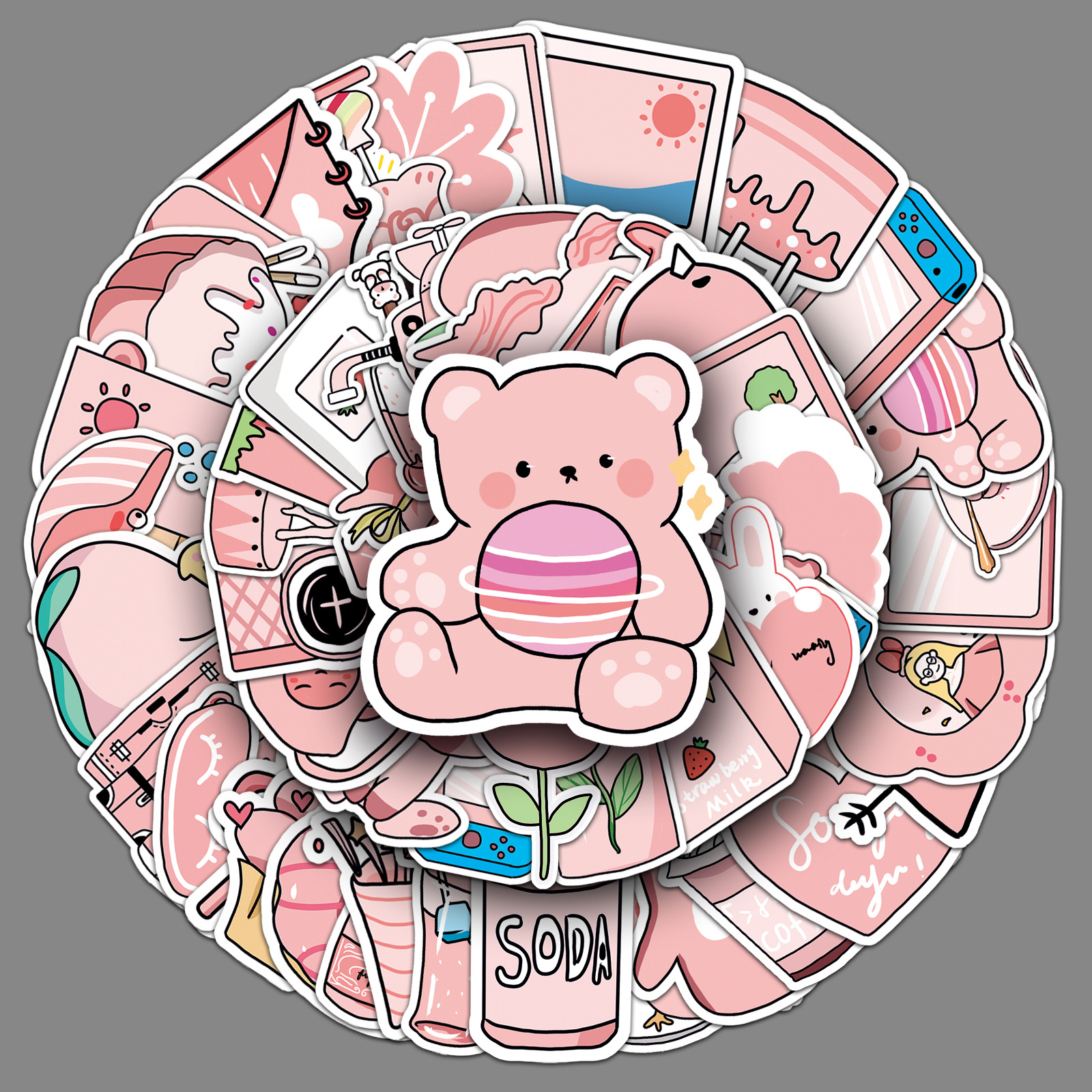 50 pink graffiti small fresh cute original goo card creative decoration DIY milk tea cup luggage stickers