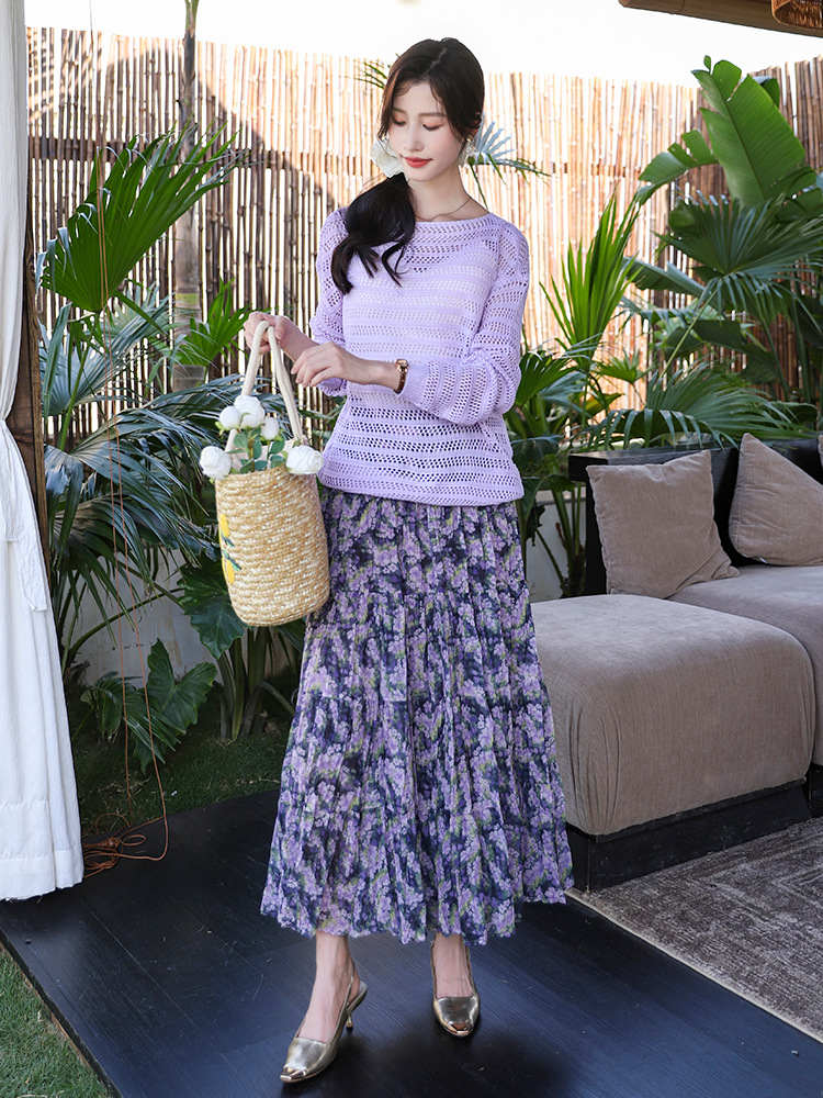 Fei Yuan Summer New Wizard of Oz Floral Pleated Skirt High Waist All-match Slimming Wrinkle A- line Large Skirt