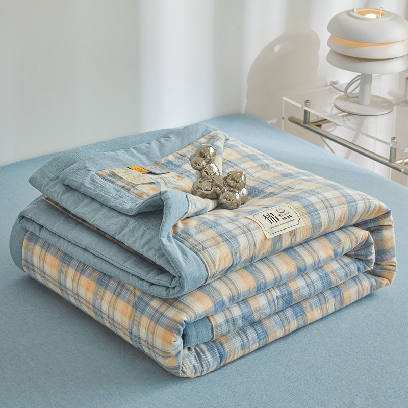Picture of Class A Maternal and Infant Grade Xinjiang Cotton Summer Quilt Non-printed Wind-washed Cotton Summer Cool Quilt Plaid Air-conditioning Quilt Summer Thin Quilt