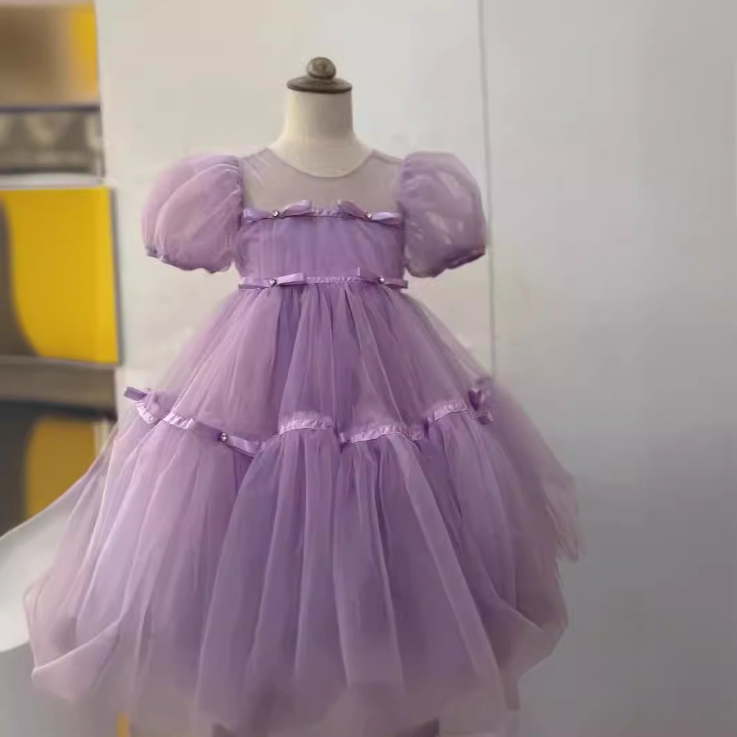 High-end girls dress summer 2024 new girls super fairy gauze dress children's birthday dress purple princess dress