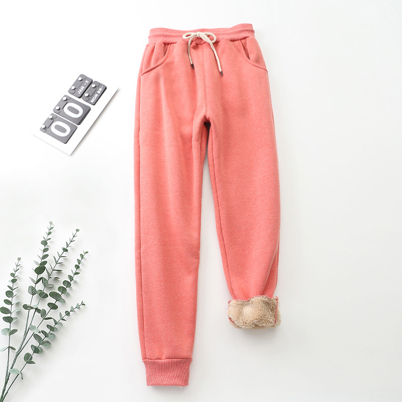 Picture of Harbin Cotton Trousers Fleece-Lined Women's Lamb Fleece Thickened Sweatpants Autumn and Winter Outer Wear Loose Leg Small Casual Cotton Pants
