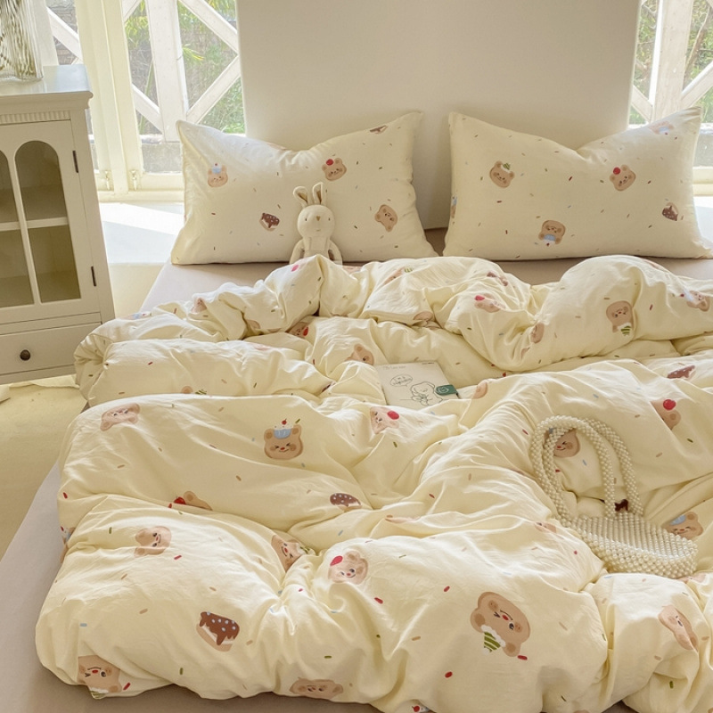 Picture of Mother and infant ins cloud feeling super soft washed wrinkled cotton four-piece set A floral fresh quilt cover dormitory bed sheets three-piece set