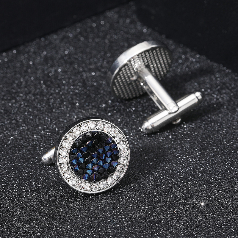 French Alloy Oil Dropping Men's Cufflinks Buckles Fashionable Diamond-encrusted Metal Sleeve Studs Simple Round Men's Shirt Buckles