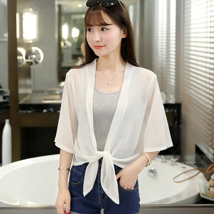 Picture of 2025 Summer Sun Protection Clothing Women's Summer Thin Chiffon Cardigan Small Shawl Loose Short Short Jacket Fashionable and Easiest for Match