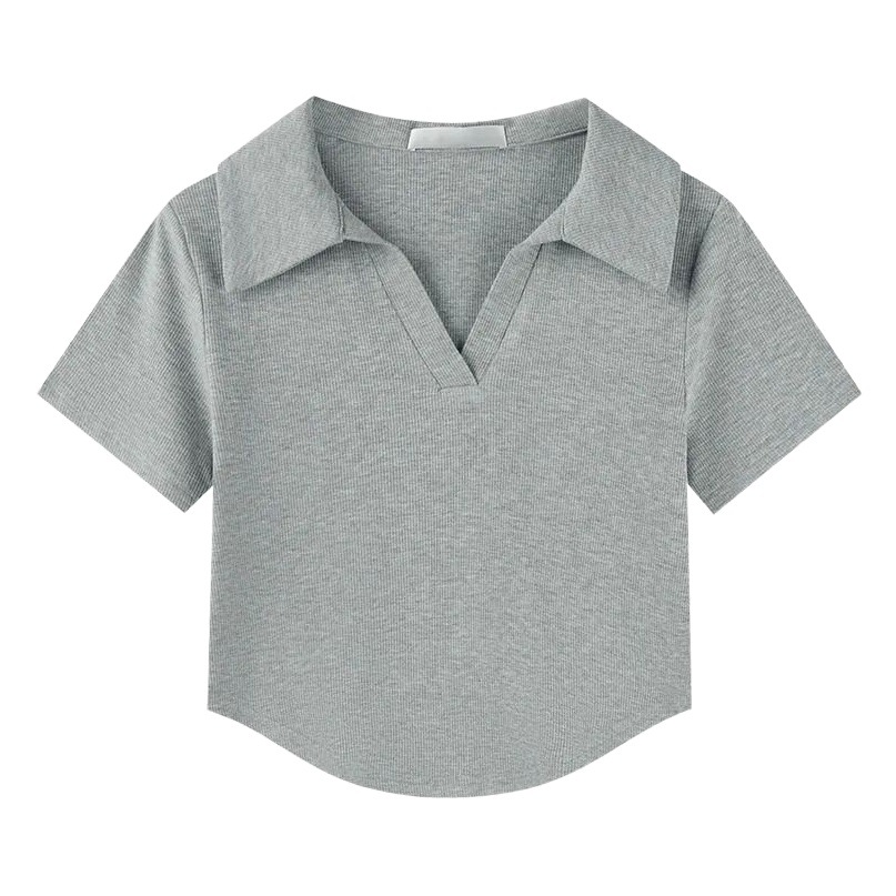 Clearance Discount Polo Collar T-shirt Women's Slimming Summer Design Sense Niche Short V-neck Short Sleeve Top Ins