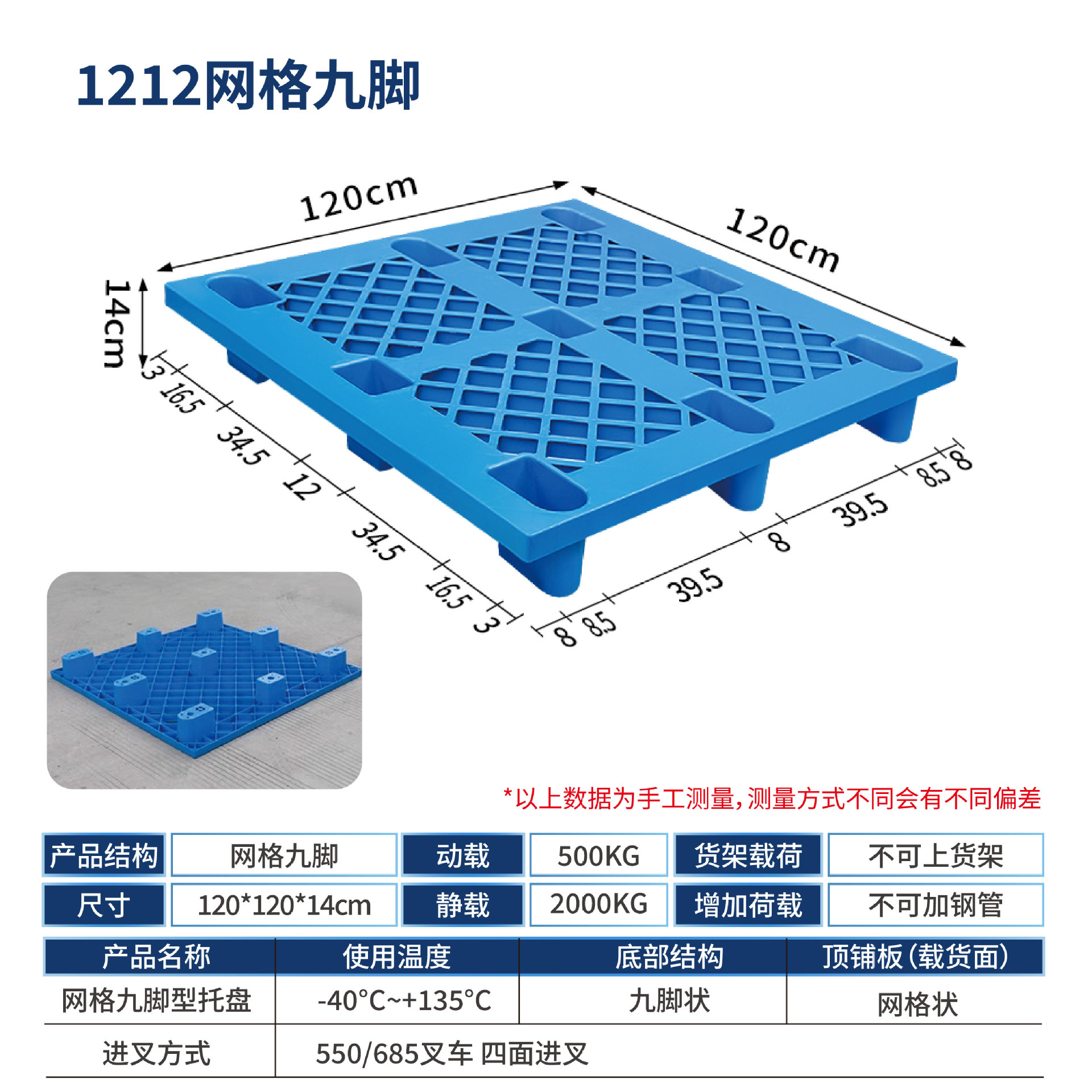 Picture of Plastic Pallet Nine-Foot Grid Forklift Pallet Warehouse Moisture-Proof Floor Board Logistics Pallet Plastic Pallet Manufacturer