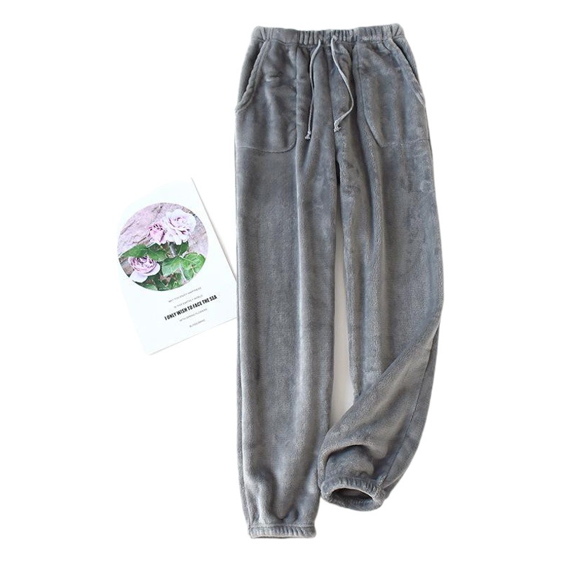 Picture of Winter Thickened Men's Flannel Pajama Pants Neck-up Leg-toe High Waist Loose Coral Fleece Warm Home Pants