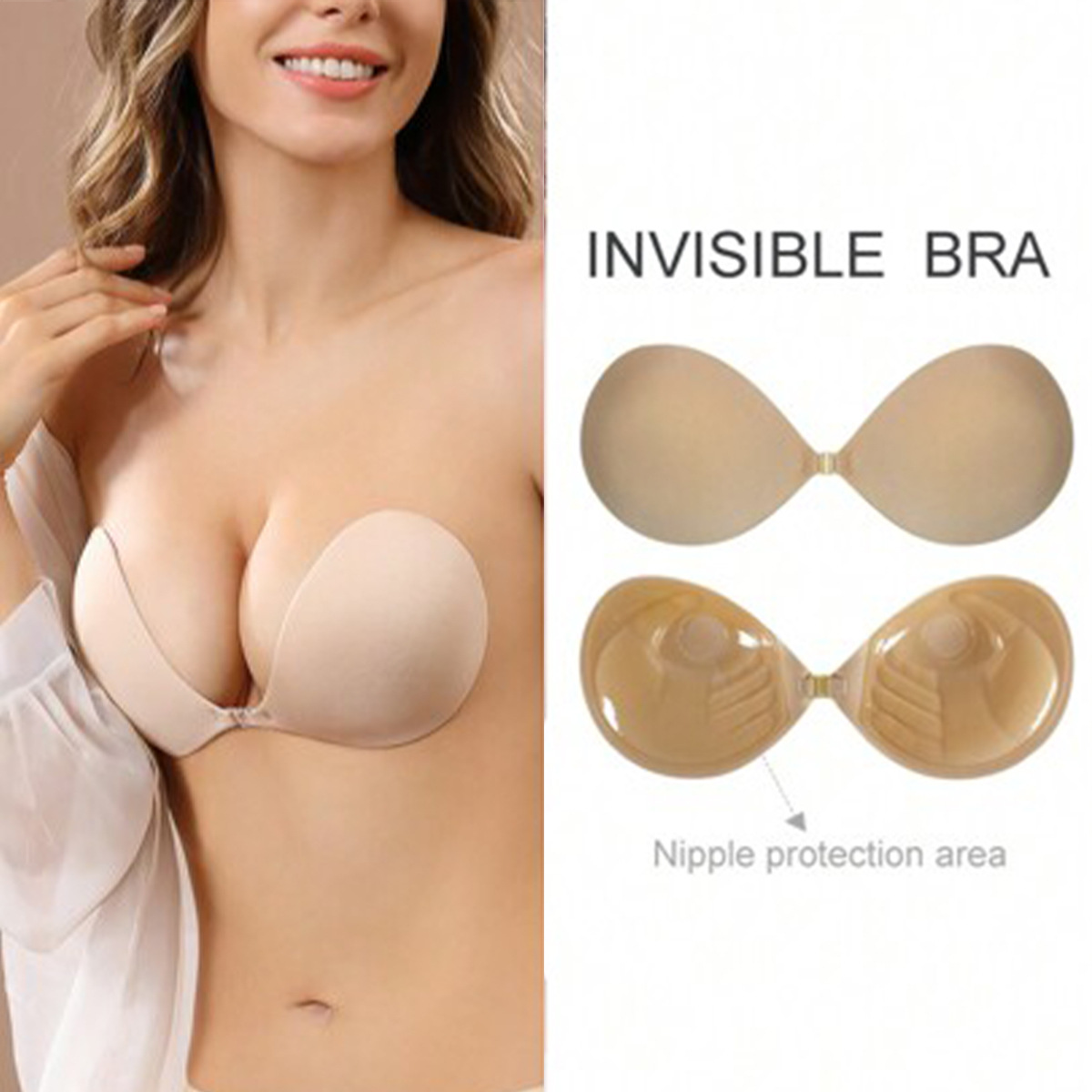 3cm Thickeneded Stereo Palm Breast Stickers for Small Breasts and Bigger Special Women's Strapless Invisible Push-up Bra