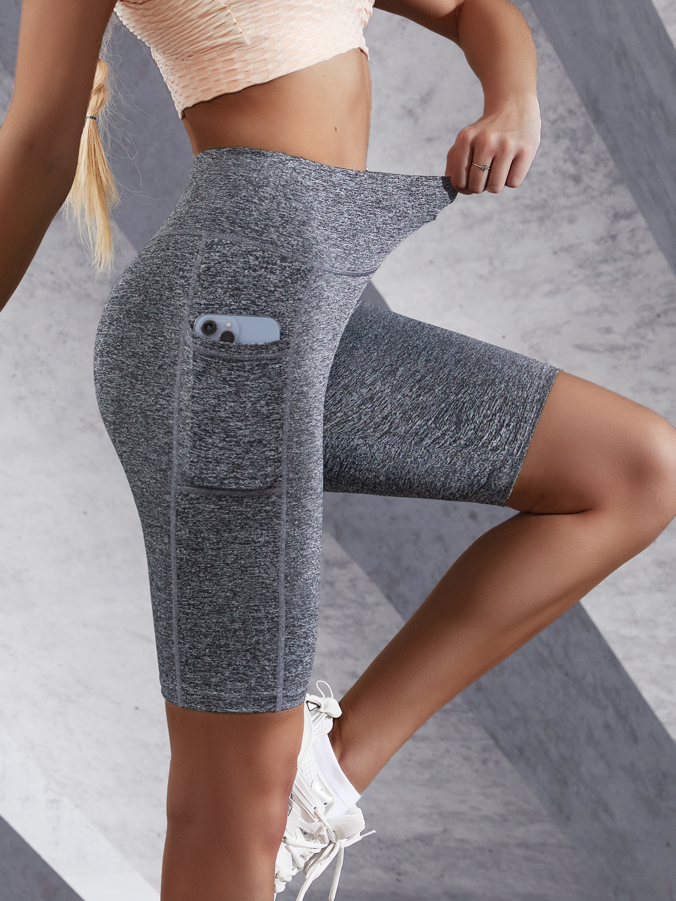 Picture of Cross-border Mobile Phone Pocket Pants High Waist Elastic Slim-fit Slimming Running Sports Yoga Pants Multicolor in stock