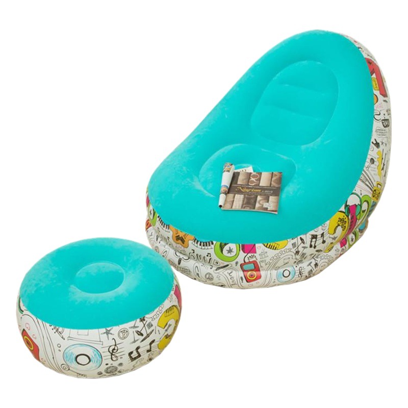 New Macaron Color Inflatable Lazy Sofa with Footstool Combination Inflatable Lounge Chair Graffiti Inflatable Sofa Wholesale