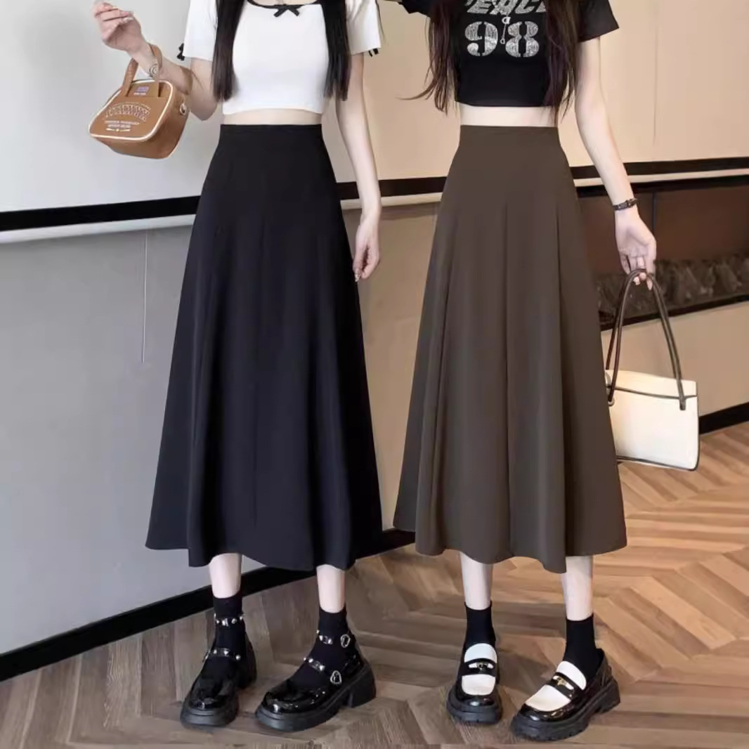 High Waist Skirt Women's Spring Mid-length A- line Dipped Large Umbrella Skirt for Small Light Mature Slim Pleated Skirt
