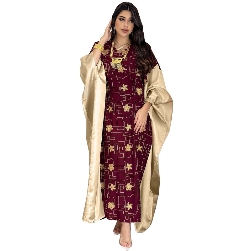 Picture of AB391 Arab Dubai Muslim women's embroidery color matching dress fashion jalabiya foreign trade e-commerce