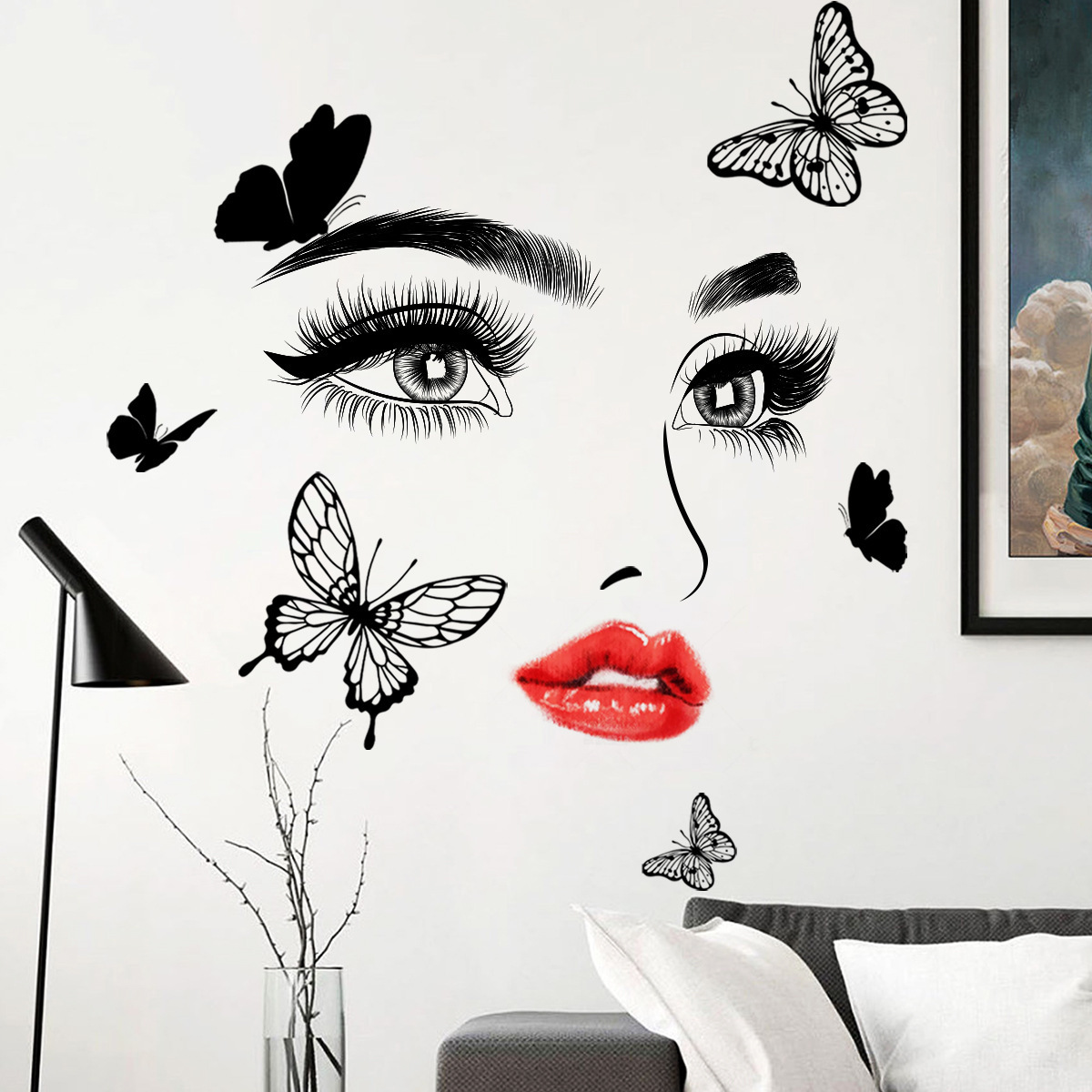 Creative Woman red lips eyes butterfly wall stickers background wall room decoration wall stickers self-adhesive wall stickers wholesale