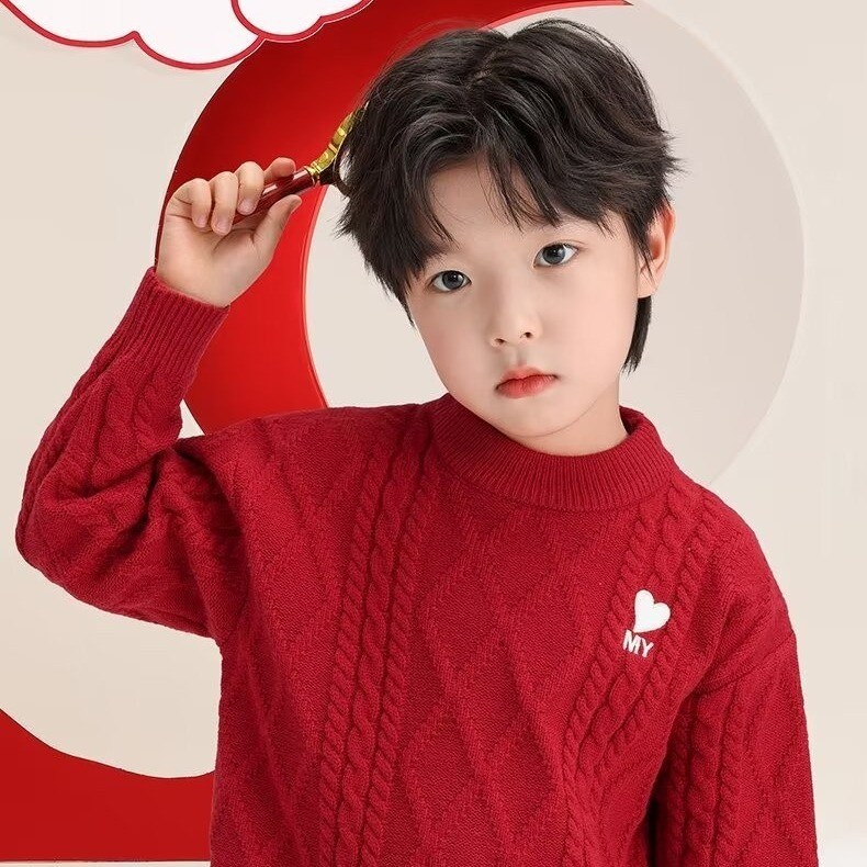Picture of New Year Love Red Children's Sweater Niche Design Sense New 2024 All-match Super Popular Loose Lazy Style