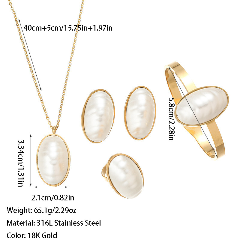Picture of French Marka Oval Fritillaria Pendant Collarbone Necklace Ring Earrings Titanium Steel Plated 18k True Gold Light Luxury suit
