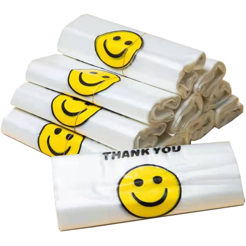 White Transparent Smiley Face Bag Wrong Version Clearance Plastic Bag Food Packaging Takeaway Handbag Fruit Shopping Convenience Bag