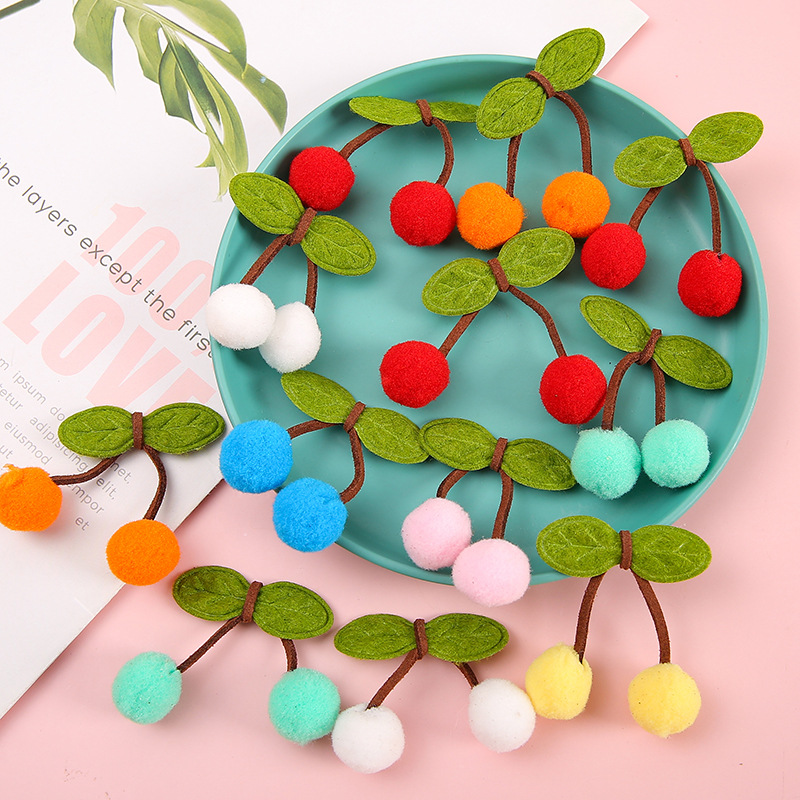 Red Cherry Leaf Pair Ball in stock Wholesale Bayberry High Elastic Hair Ball 2cm Red Cherry Leaf Pair Ball