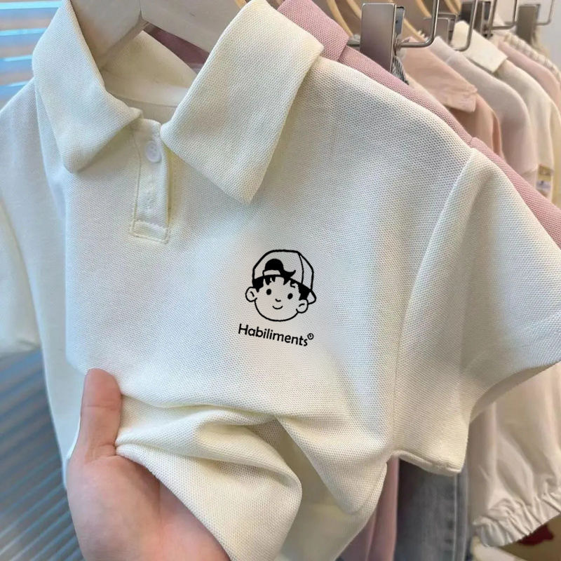 Picture of Children's Short-sleeved Polo Shirt Korean-style College Style Boys and Girls Lapel Summer Wear Cartoon Printed Loose All-match Trendy T-shirt